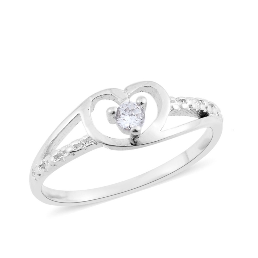 Sim. Diamond Heart Split Platinum Bond Plated Brass Ring Multiple Sizes